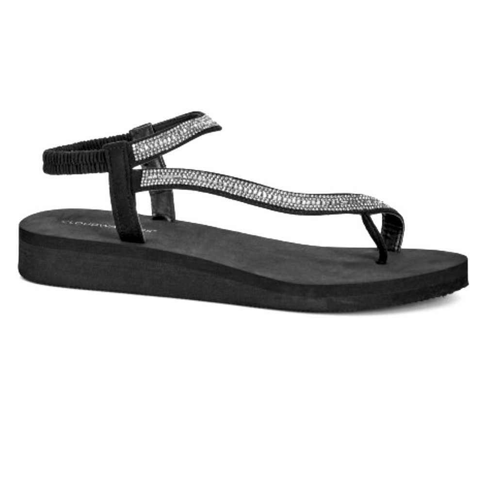 CLOUDWALKERS WIDE FIT Size 8-9W Black Elena Crystal Embellished Sandal (SH05)